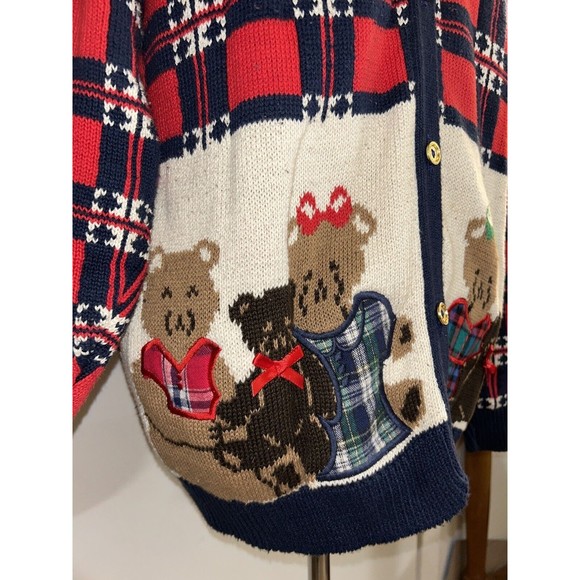 Vtg Sweater Loft 90s Christmas Ugly Vest Knit Cardigan Button Up Teddy Bear sz M - Picture 4 of 9